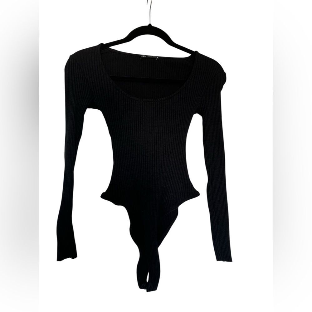 Black Ribbed Long Sleeve Bodysuit Zara Women's
